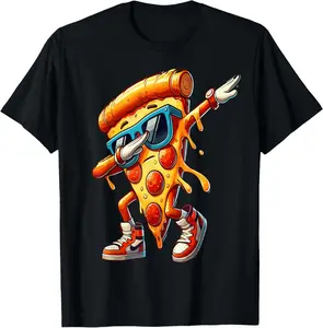 100% Cotton Dabbing Pizza Slice Fun Graphic Tee for Food Lovers T-Shirt