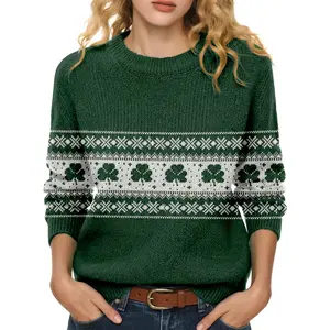 St. Patrick's Day Shamrock Fair Isle Sweater - Green Knit Pullover for Irish Party & Holiday Wear