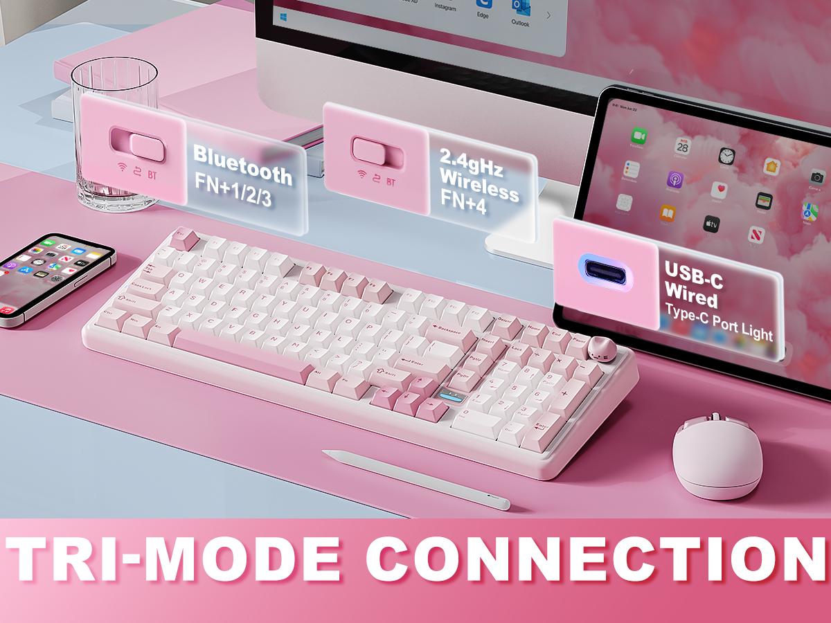 YUNZII B98 PRO Wireless Mechanical Keyboard, QMK/VIA Gaming 96% Layout with Numpad and Cute Cat Knob, BT/2.4G/USB-C, Pre-Lubed Switch Hot Swap Gasket, RGB for Win/Mac