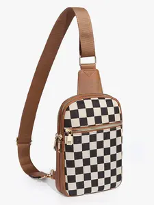 Women's Solid Color Fanny Pack, Fashionable PU Leather Sling Bag for Daily Used, Casual Trendy Versatile High-quality Daily Commuting Bag, Checkered Fanny Pack