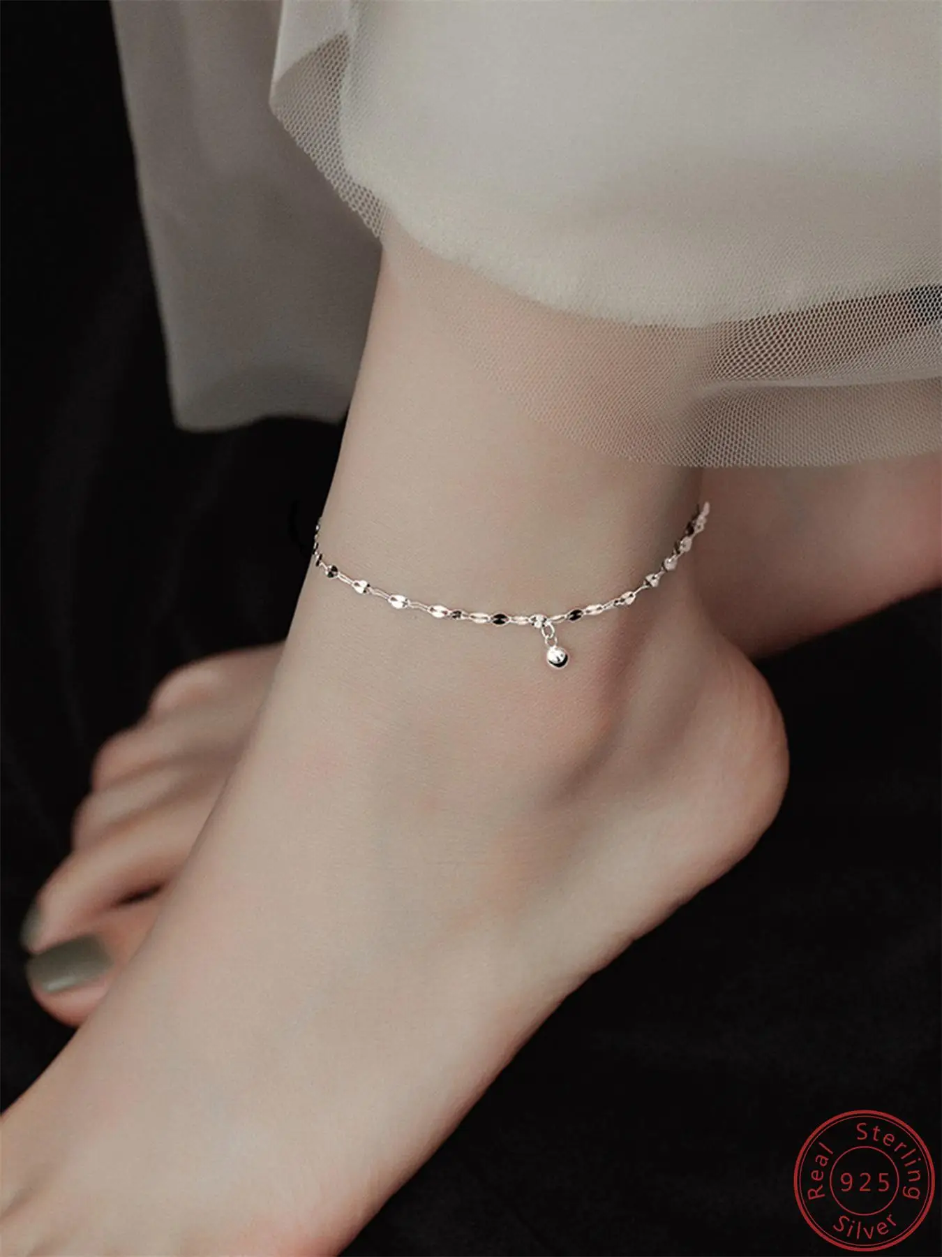 925 Sterling Silver Women's Simple Style Plain Color Bracelet with Bead, Fashion Jewelry for Party, Daily Clothing Decor, Exquisite Jewelry for Birthd