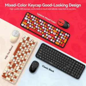 Cute Retro Punk Wireless Keyboard and Mouse Set with 2.4G Stable Connection, 104-Key Full Layout (Caps Included) - Optical Tracking, Long-Lasting Lithium-Polymer Battery, USB-C Charging, Compatible with PC/Laptop/Notebook - Vintage Aesthetic Typing