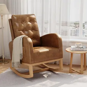 Modern Rocking Chair, Upholstered Rocking Chair with Footrest, Comfortable Rocker Recliner with Side Pocket, Rocker Glider for Living Room, Bedroom, Nursing Room