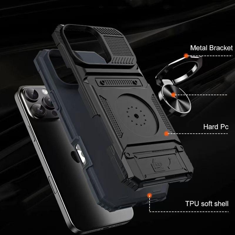 Trendy Heavy Duty Wallet Case for iPhone 11-17 Pro/Pro Max/Plus/Air | Card Holder, 360° Ring Kickstand, Shockproof Protective Bumper Cover iPhone Case Perfect Gift for Her/Him