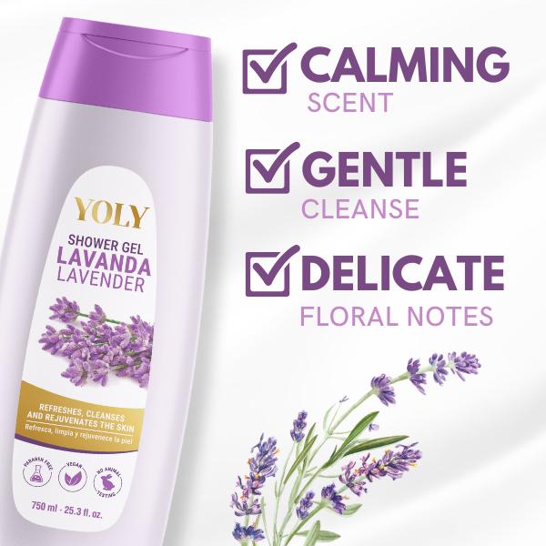 Yoly Lavender Body Wash – Calming & Gentle Cleanse, 25.3 fl oz