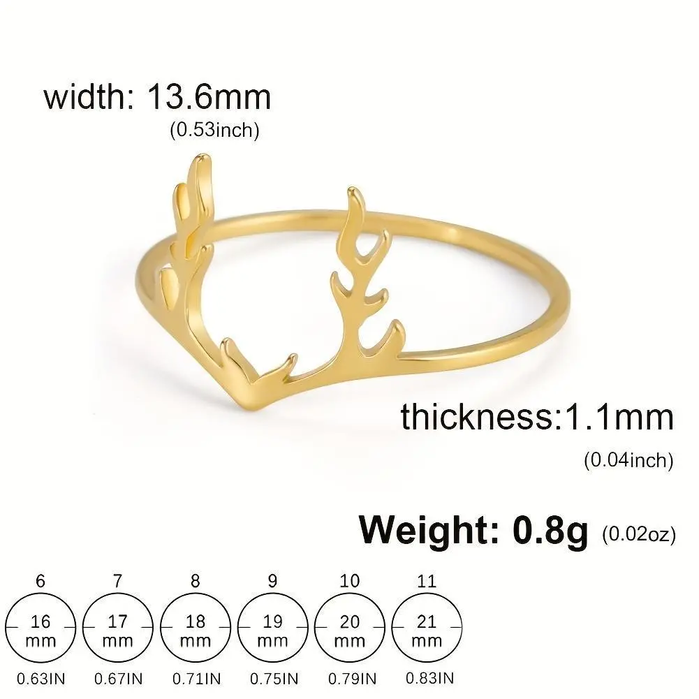 1pc Elk Antler Ring Animal Antler Shape Ring Stainless Steel Antler Finger Ring Fashion Wedding Ring Jewelry Gift Couple Ring Christmas Party Gift