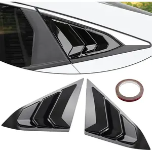 Rear Side Window Louvers Air Vent Scoop Shades Cover Blinds Racing Style Bright Black for 10th Gen Civic Sedan 2016-2021