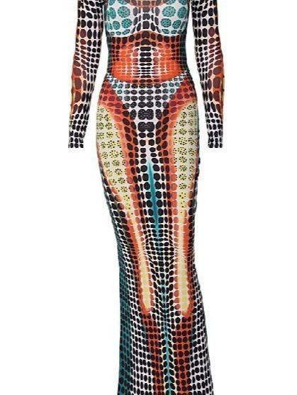 Off-shoulder Printed bodycon Dress Casual Comfort Womenswear Lady Casual Long Sleeve Maxi DRESS