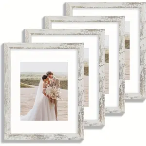 4pcs - Distressed White Wooden 8x10 Picture Frame |   Tabletop or Wall Decor, Gallery Photo Frames