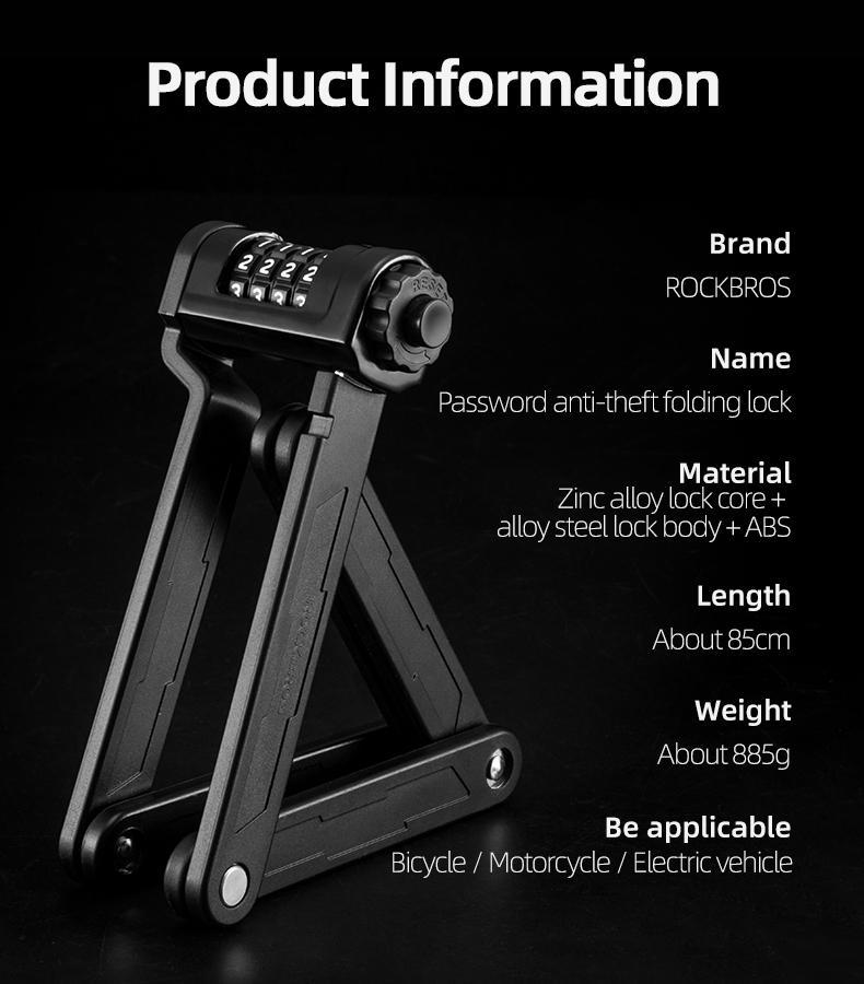ROCKBROS Folding Bike Lock Combination Bike Lock with Mount Electric Bike Lock Heavy Duty Anti Theft Bicycle Locks with Mounting Bracket 4-Digit Foldable Bike Lock