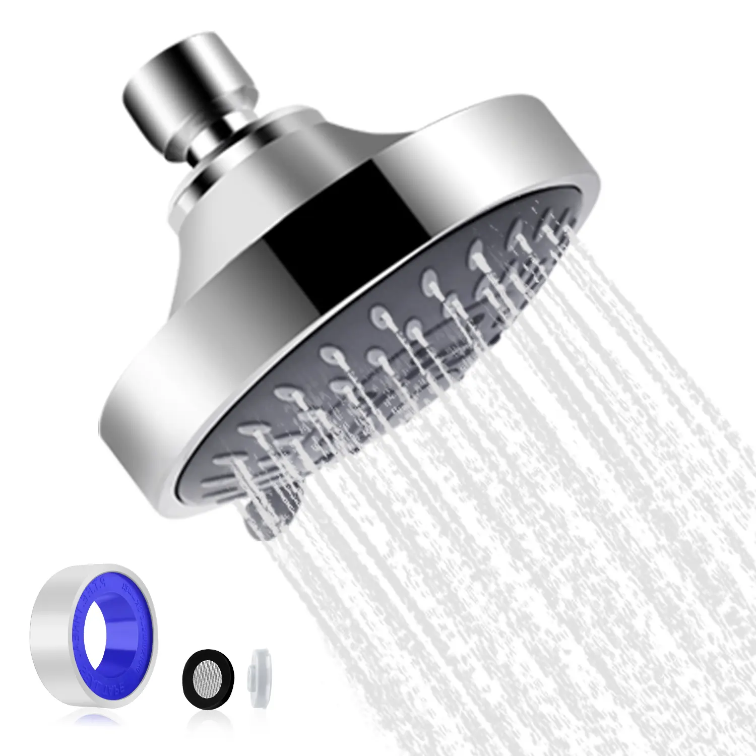 FEELSO High-Pressure Fixed Shower Head, 5-Setting 4.1-Inch ABS Plastic with Chrome Finish, 360-Degree Adjustable Rotation for Spa Use (5-in-1, Multi-Spray High-Pressure Fixed Showerheads), 5-In-1 Fixed Showerheads