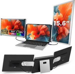 15.6" Laptop Screen Extender, 1080P FHD Laptop Monitor Extender with 120% sRGB, 235°Rotation Detachable Dual Monitor, Plug & Play, Triple Screen Compatible with Windows, Mac, Chrome Smartphone Magnetic Durable Aluminium Alloy Tablet Portable Computer