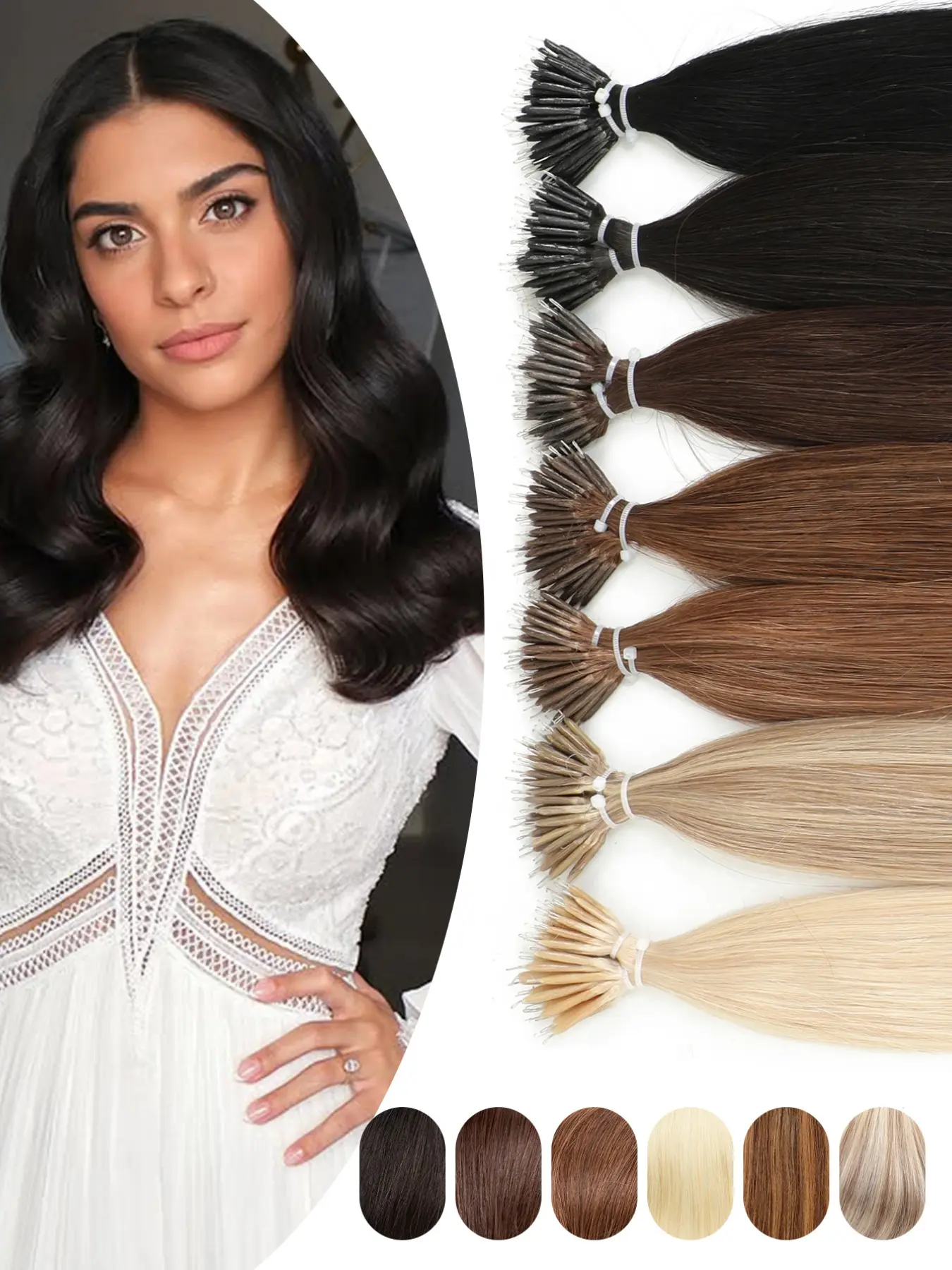 Nano Ring  Hair Extensions Real Human Hair Extensions 50 Strands 12 To 22 Inches Pre Bonded Cold Fusion Technology Seamless Invisible Natural Looking Daily Versatile No Restriction On Hairstyle And Hair Color Suitable Dating Hair Extension Bundle
