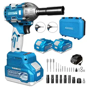 [Father's Day Gift] ADEGSO 3-in-1 Brushless Cordless Impact Wrench Set (Includes two 4.0Ah batteries, 7 sockets, 6 drill bits, 6 screwdriver bits, and 1 adapter) — Ideal for automotive repair and home DIY.
