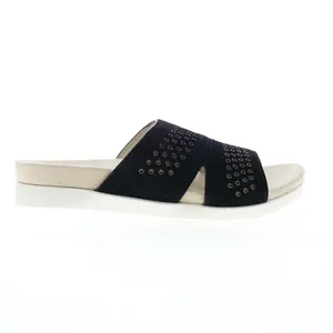 Spenco Twilight Stud SP1061BLK Womens Black Suede Slides Sandals Shoes