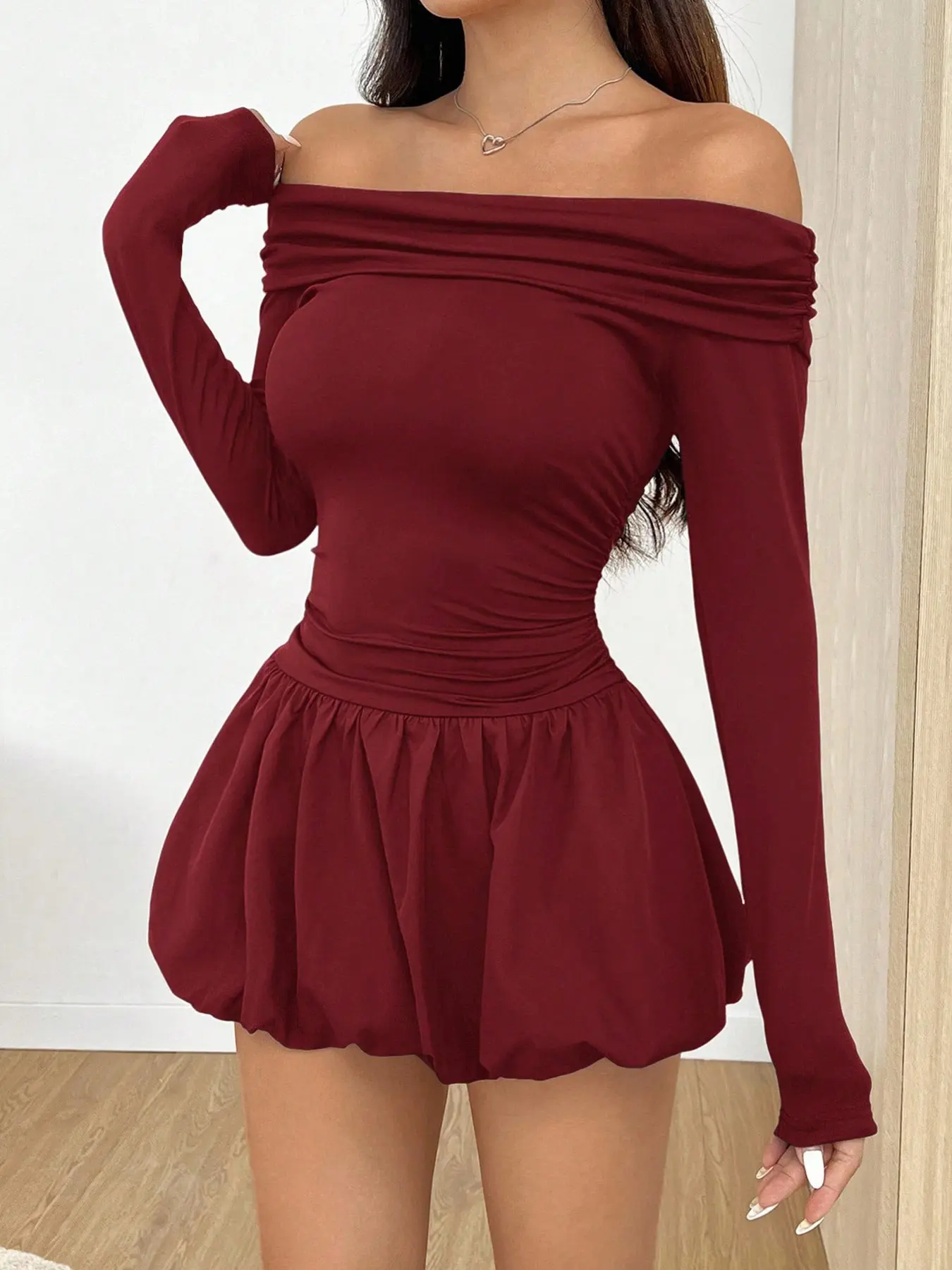 Women's off Shoulder Ruched Bodycon Dress, Burgundy Dress for Holidays, Casual Party Dress, Elegant and Stylish Everyday Wear - TikTok Shop Women's off Shoulder Ruched Bodycon Dress, Burgundy Dress for Holidays, Casual Party Dress, Elegant and Stylish Everyday Wear - TikTok Shop