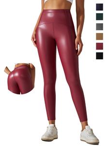 women's solid color high waist pu leather leggings, casual comfy breathable skinny pants for daily wear, ladies bottoms for all seasons