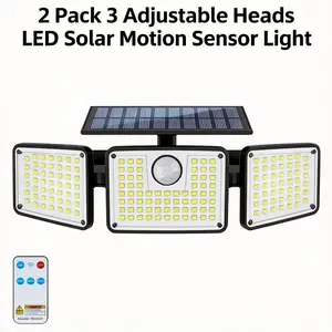 2PC Triple Head Solar LED Motion Sensor Light IP44 Waterproof Dusk Dawn Auto Activation Solar Wall Lamp Wireless Energy Saving Outdoor Lighting for Garage Driveway Backyard Home Security Accessory