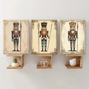 Vintage Nutcracker Pattern Wooden Framed Canvas Painting, 3 Counts/set Wall Art Poster, Wall Decor for Home Living Room Bedroom Office