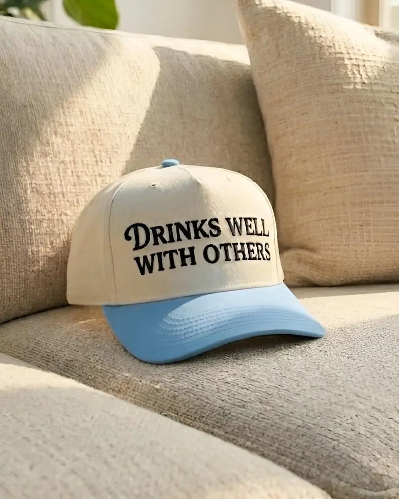 Funny Drinking Well With Others Trucker Hat Two Tone Baseball Cap Custom Thread Color