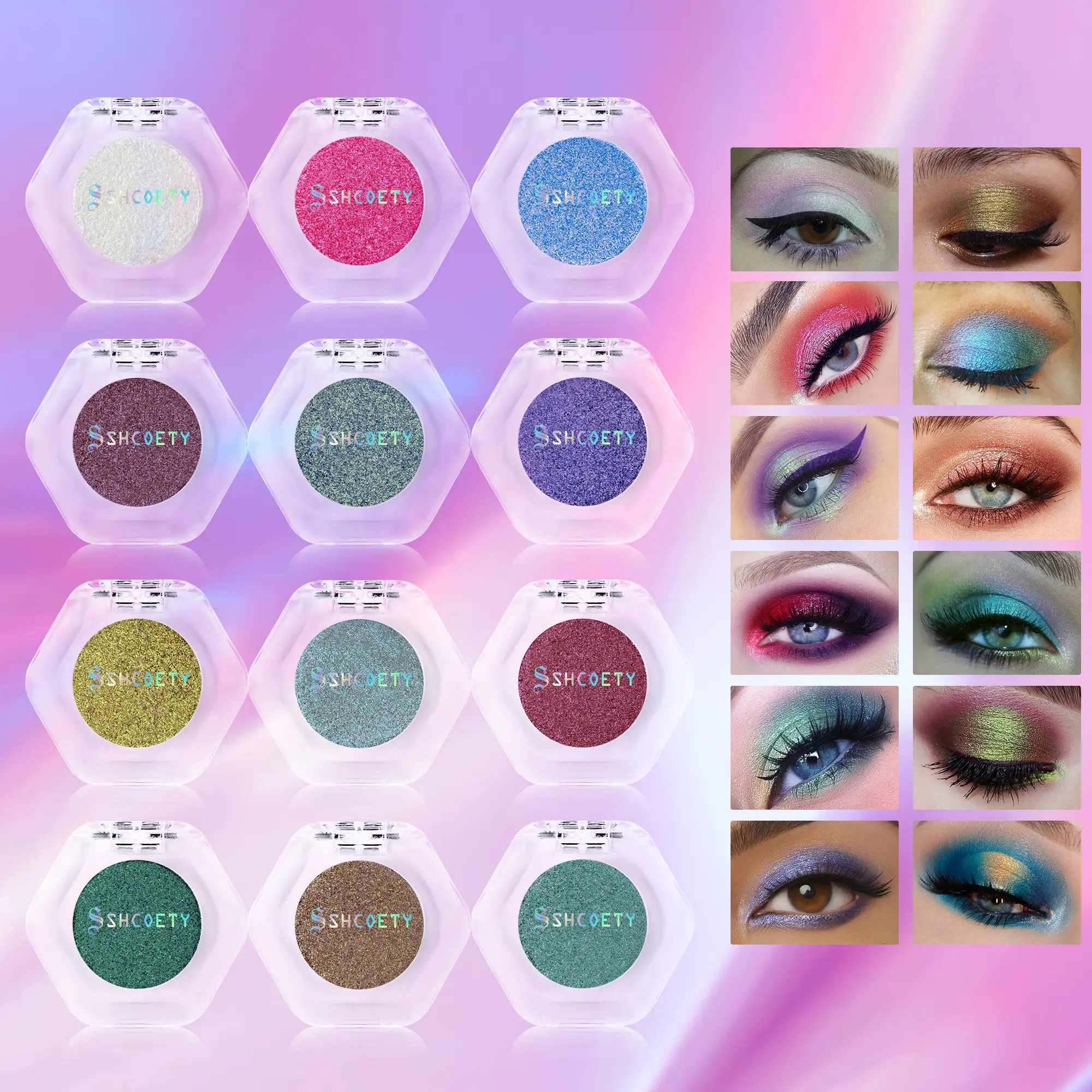 SHCOETY Optical Chameleon Eye Shadow Powder Metallic Highlight Glitter Sequins 12 Color Set