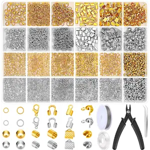 2384Pcs Crimp Beads Jewelry Making Kit – Includes Crimp Covers, Tubes, Clasps, Jump Rings, Pliers & Beading Wire