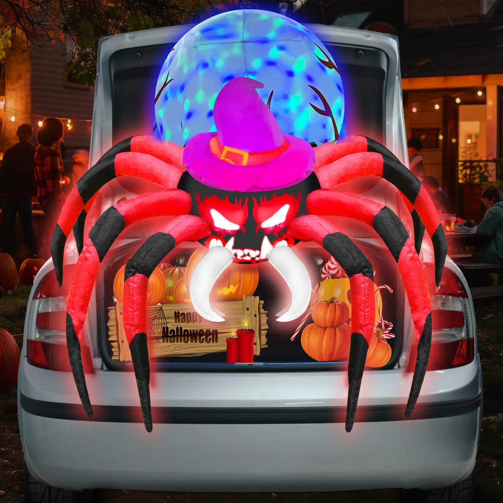 4ft Spooky Halloween Inflatable Spider Decor, Outdoor Halloween Yard Decorations with 3 Suction Cups, Blow-Up Toy for Yard/Garden Trunk-or-Treat Car Festivities