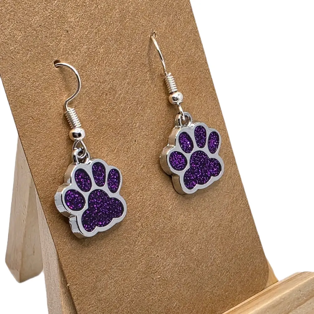 Glittery Paw Print Earrings for Pet Lovers Multi Colors with Sparkling Finish and Metal Hook Perfect for Furry Friends