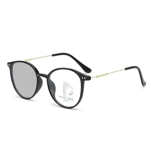 Smart Phochromic Reading Glasses UniGender Round Progressive Multifocal Presbyopia Eyeglasses with Stylish Round Half-Rim Design & Multifunctional Tinted Lenses for Men Women