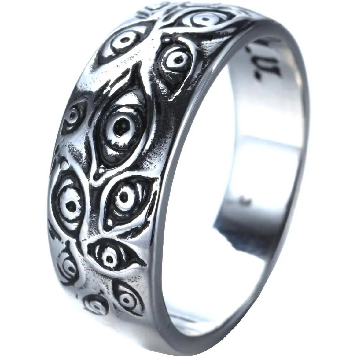 Men's Vintage Stainless Steel Bezel Ring - Engraved Eye of God Design, Black Gold & Silver Tone, 6g Weight, 8mm Width, Ideal for Graduation & Birthday Gifting