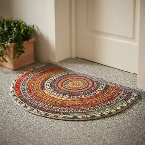 Modern Minimalist Semicircular Door Mat, Half Moon Non-Slip Floor Rug, Brown Decorative Washable Carpet for Entryway, Bathroom & Living Room, 19x31 Inch