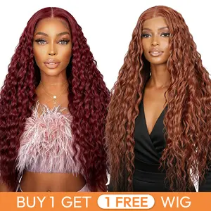 Buy 1 Get 1 Free Blend Human Hair 13×6 Lace Front Wig 180% Density Natural Looking Soft Wig for Women | #99J & #350 Corn Silk Wig