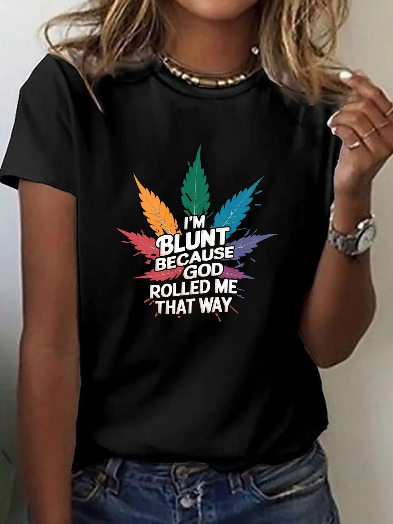 I'm straight because God rolled me up like this. Pattern print bright short-sleeved round neck shirt colorful leaf design casual summer spring T-shirt fun style comfortable wear local community store in stock quick hair soft cotton comfort enjoy special d