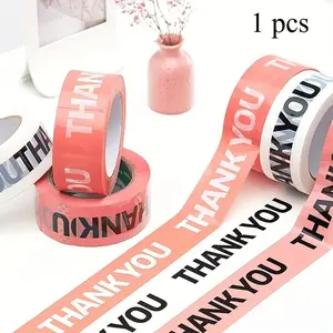 1pc Cute Packing Tape, Colorful Printing Shipping Tape, Carton Decorative Tape For Sealing Boxes, Thank You - Pink, 1.77" X 110 Yd