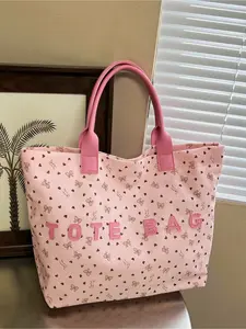 Polka Dot Bow Tote Bag For Women Large Capacity Letter Print Shoulder Bag Casual Handbag Sweet Cute Style Ideal For Daily Commute Shopping Dating Travel Weekend Outing