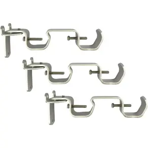Double Rod Curtain Brackets, Set of 3 - Nickel Finish, Heavy-Duty Steel, No-Drill Option with Anchors & Hardware