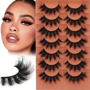 Fluffy False Eyelashes, Classic Eyelash, 7 Pairs Wispy Faux Cluster Lashes, Natural Curling Eye Makeup Strip Lashes, Full Volume Eyelash for Lashes Extensions, Cosmetic False Lashes