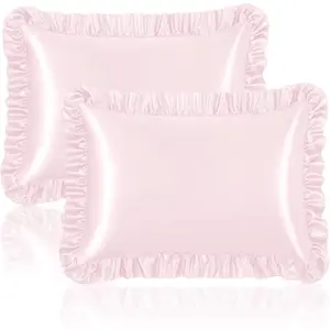 Ruffle Satin Pillowca for Hair and Skin, Standard Size Satin Pillow Covers Silky Pillow Cas t of 2, Satin Ruffled Pillowca with Envelope Closure, Anti Wrinkle Pillow Shams (Blush Pink)