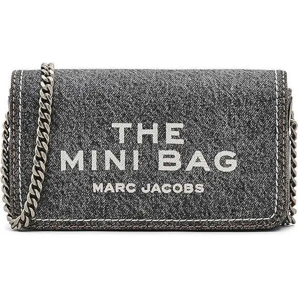 MARC JACOBS The Denim Chain Mini Bag, Women's Embroidered Crossbody Handbag with Twill Lining & Multi-Compartment Interior, Tiny Bag Women's Handbags, Embroidery, Magnetic