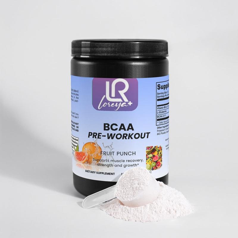 Loreya+ BCAA Shock Powder Fruit Punch 5000mg Branched-Chain Amino Acids & Glutamine for Lean Muscle Recovery 292g US Made