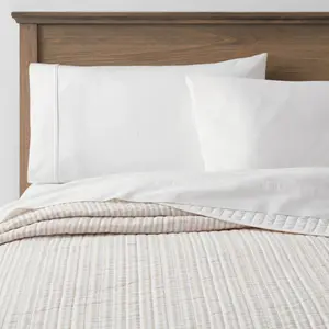 Full/Queen Reversible Cotton Stripe Quilt Khaki - Threshold