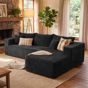 【Sectional Sofa Couch】L-shaped Modular Sectional Sofa, Compressed Corduroy Fabric, Modern Style Living Room Sofa Bed, Space-Saving Recliner Design - Convertible Corduroy Sectional Sofa