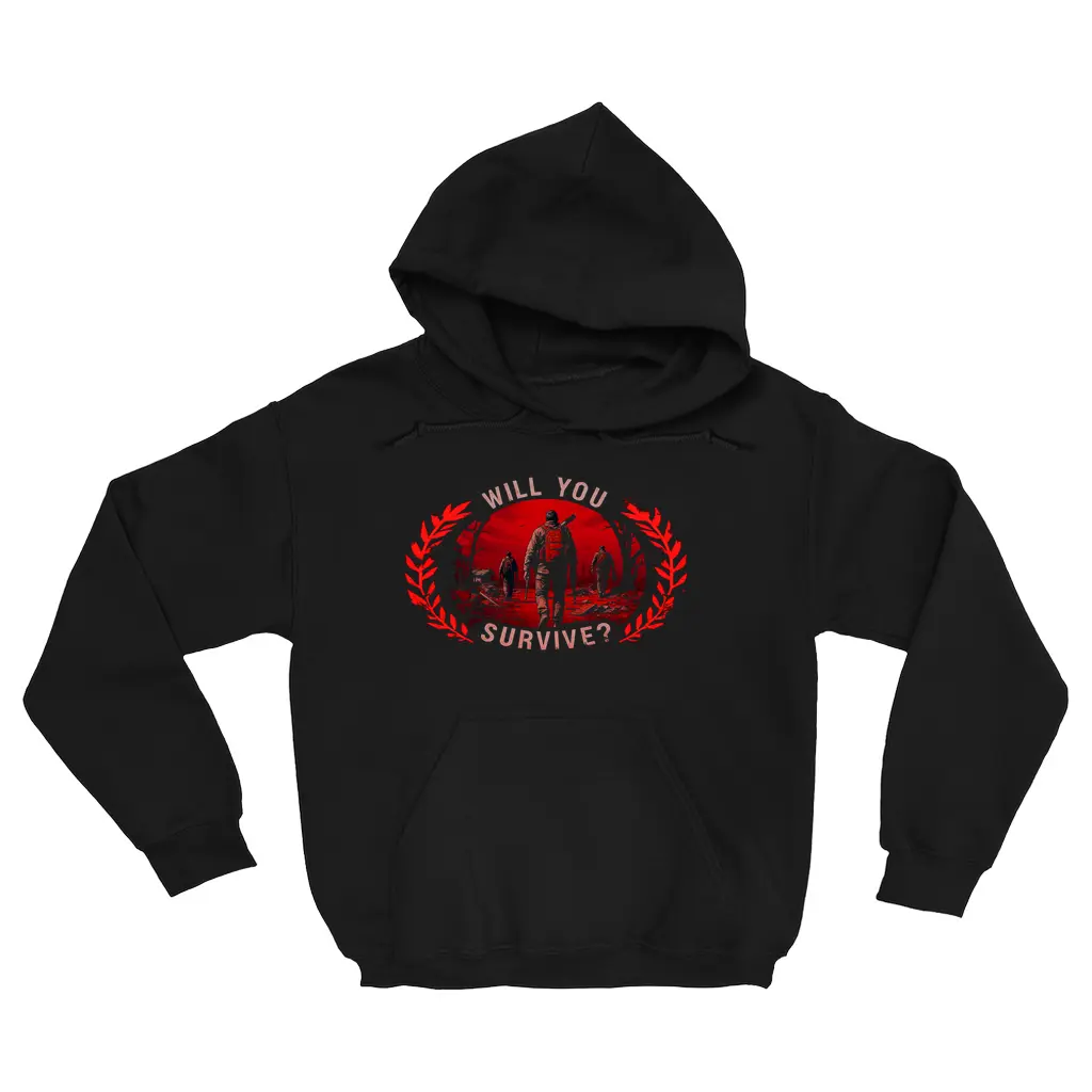 Will You Survive Classic Hoodies No-Zip Pullover 50% Cotton 50% Polyester Fleece Knit Double Lined Hood Matching Drawstring Casual Menswear Tops