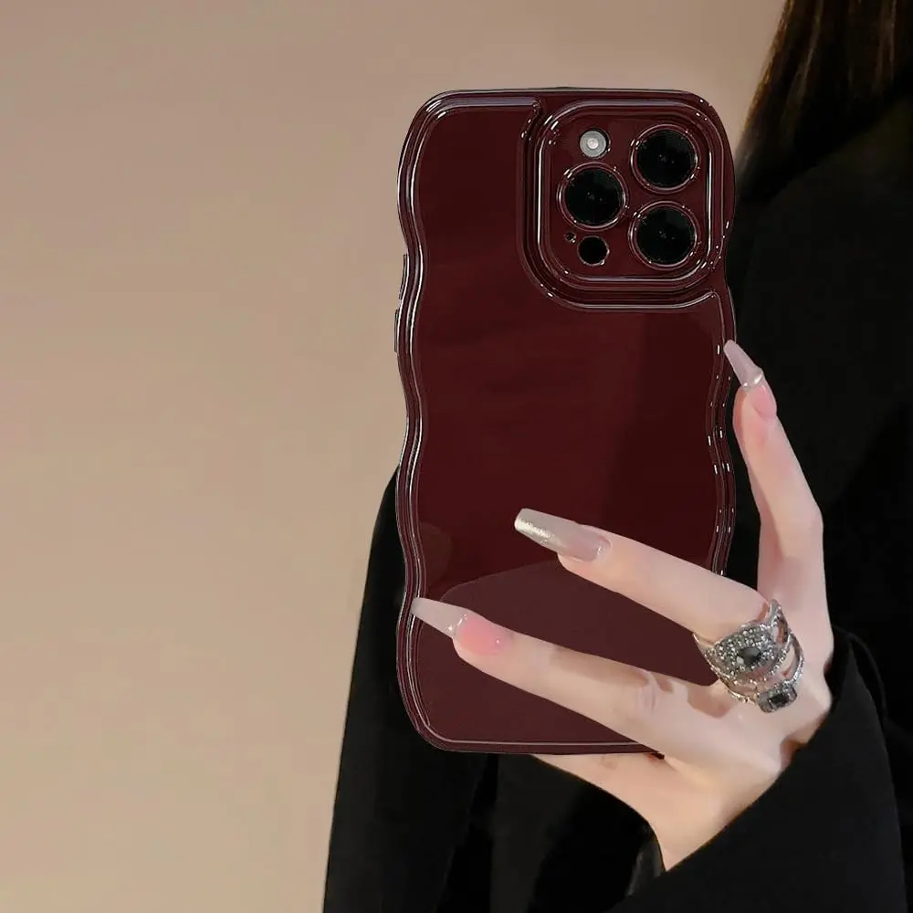 For iPhone 15 Pro Silicone Cellphone Casing - Simple Wave Design, Wavy Frame, Soft Silicone Protective Cellphone Cover, Wine Red Mobile Phone Accessory
