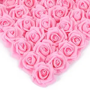 200pcs Valentine's Day Artificial Foam Rose Head, Stem, Wedding, Diy Decoration pink Flower Ornaments