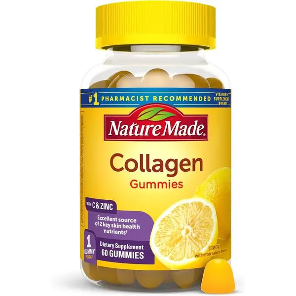Nature Made Collagen Gummies with Vitamin C, Zinc, Biotin, Hydrolyzed Collagen Peptides for Women and Men, Healthy Skin Support Supplement, 60 Gummies, 60 Day Supply