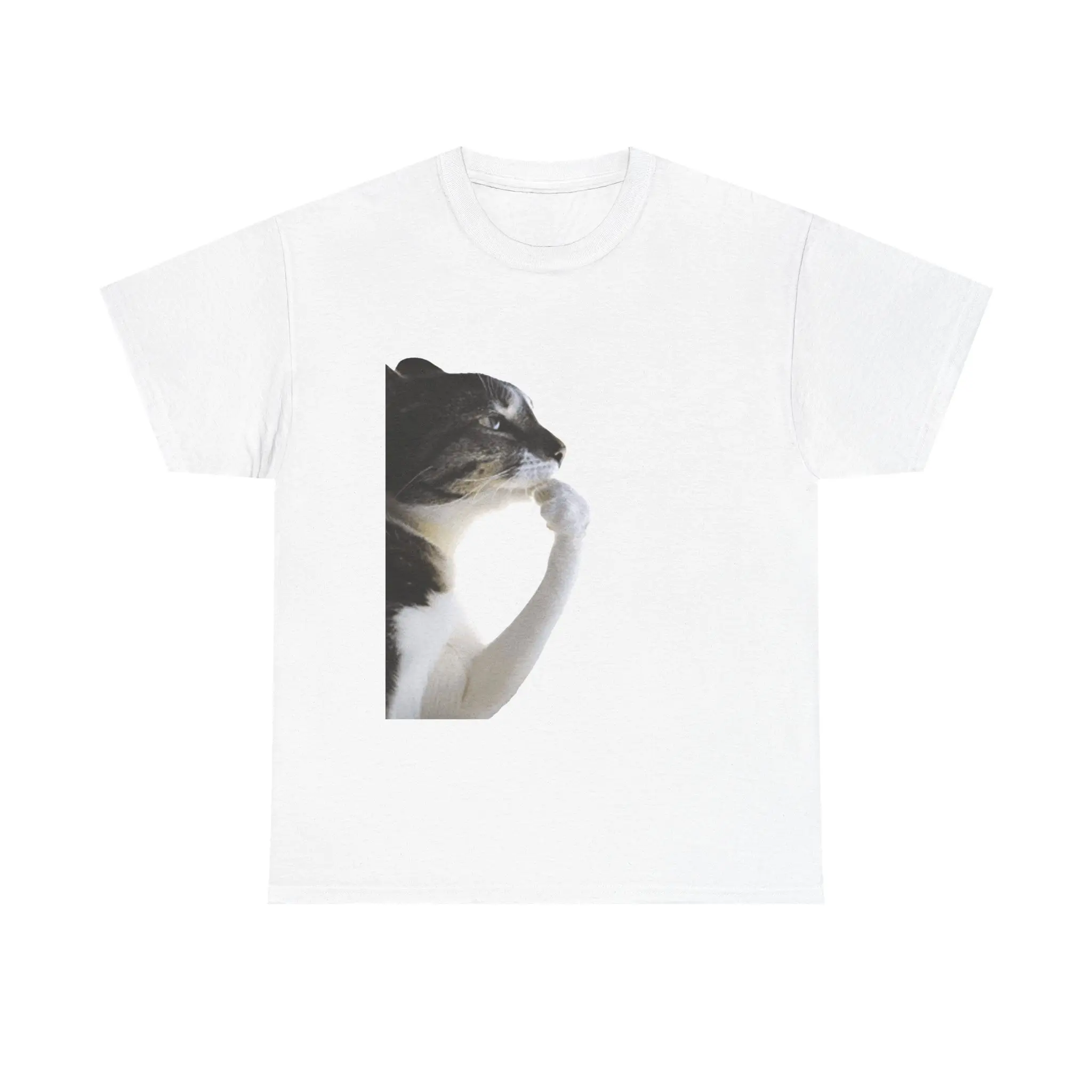 Thinking Cat Tee Pensive Cat Photo Unisex Cotton T-Shirt