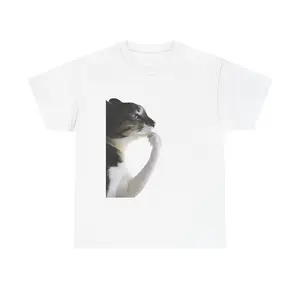 Thinking Cat Tee Pensive Cat Photo Unisex Cotton T-Shirt