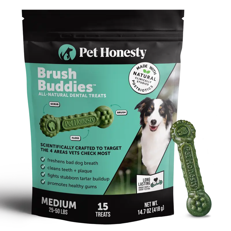 Brush Buddies All-Natural + Long Lasting Dental Treats for Medium Sized Dogs - 15 Count