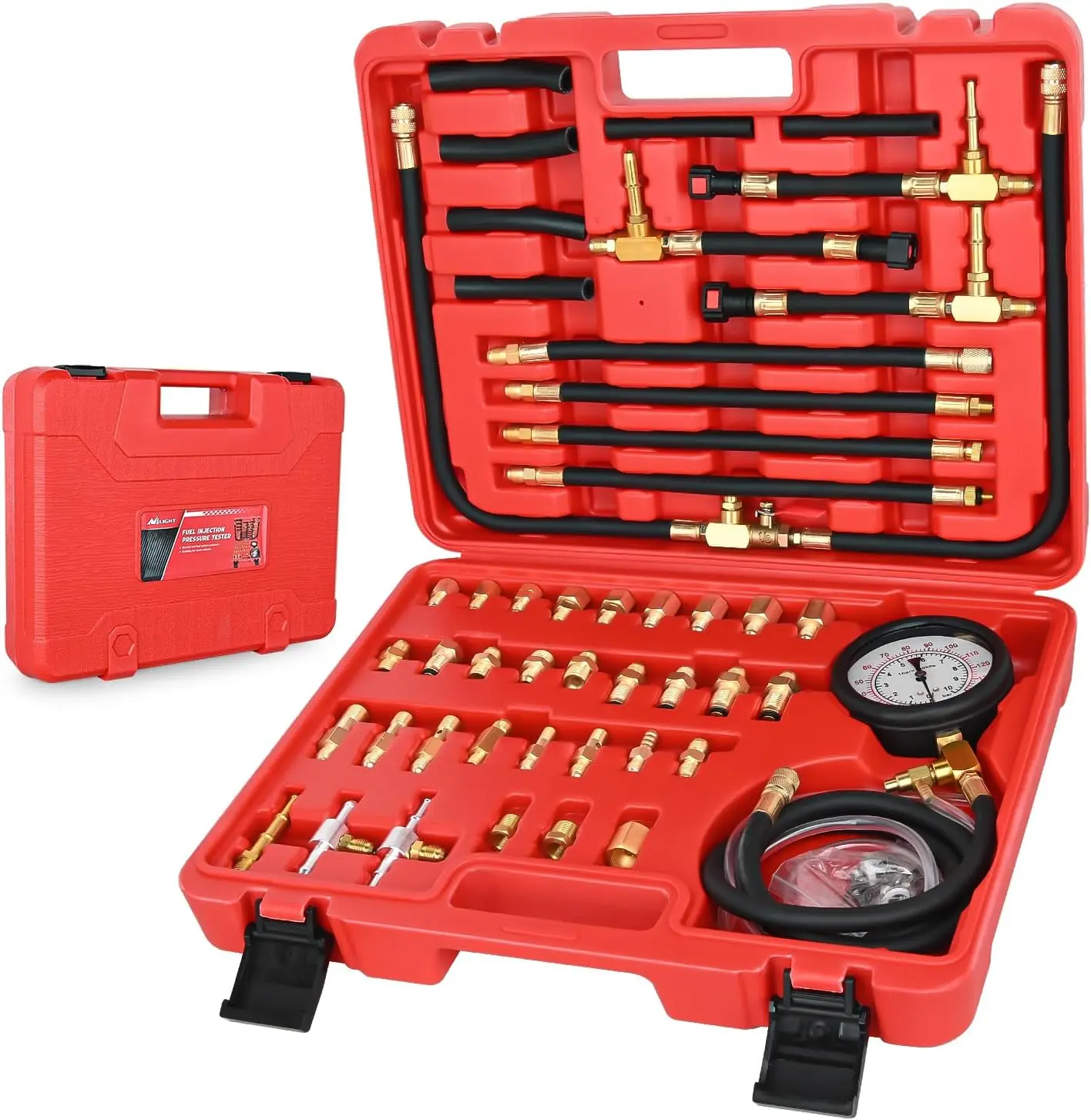 Nilight Dual-Scale Fuel Pressure Tester Kit - 0-140 PSI Gauge, 9.49, 7.89, 6.30 Fuel Line Fittings, Hoses, Adapters, Automotive Diagnostic Tool, Vehicle Accessories